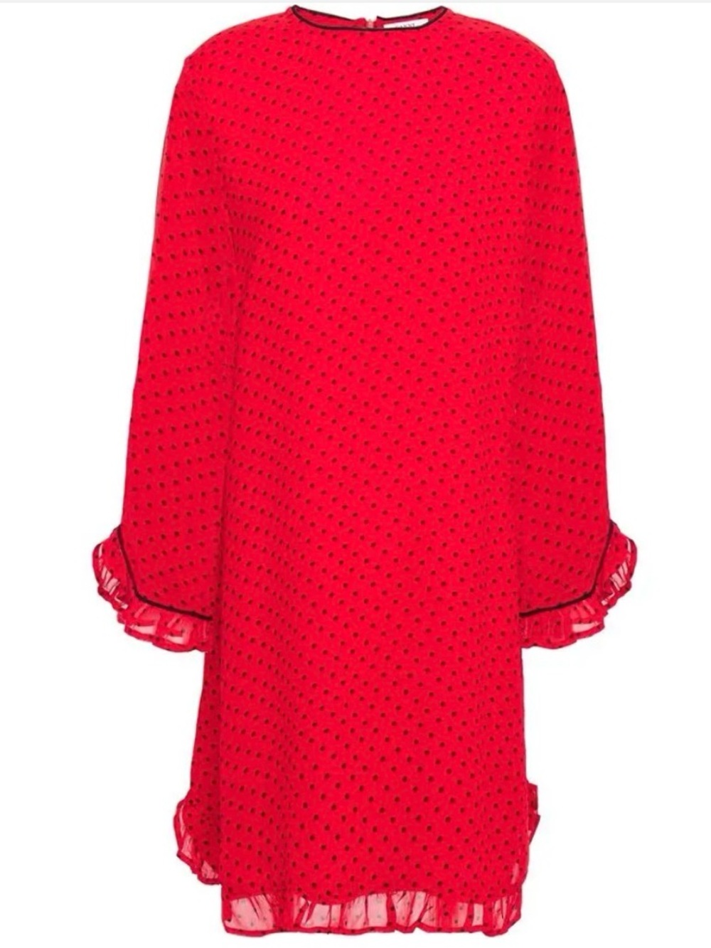 Ganni Ruffle Trim Printed Georgette Mini Dress